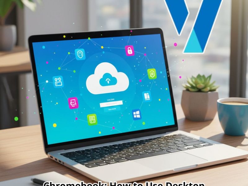 The laptop screen displays a cloud desktop interface.